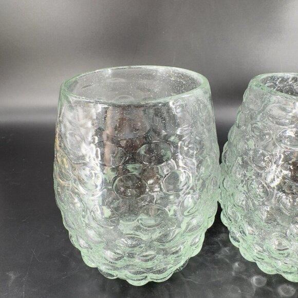 Hand Blown Stemless Drinking Cups Tumbler Set 2 Recycle Glass Green Tint Glasses - Picture 7 of 16